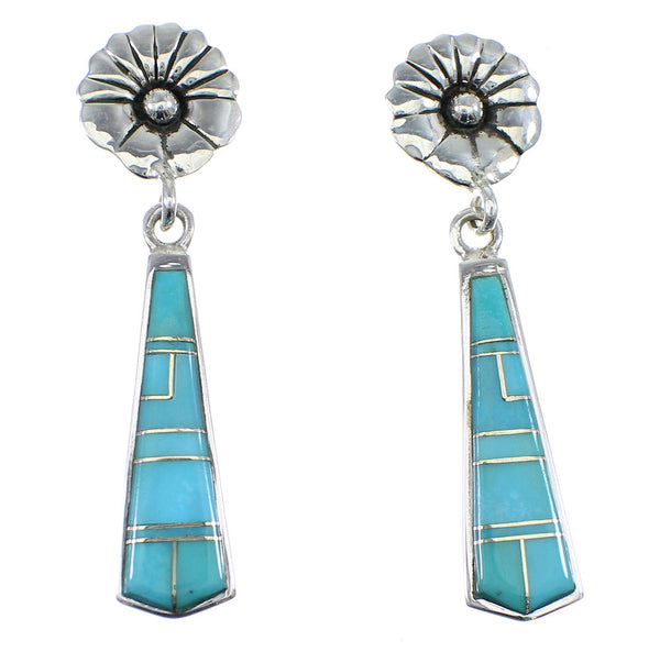 Southwestern Turquoise Silver Post Dangle Flower Earrings YX51891
